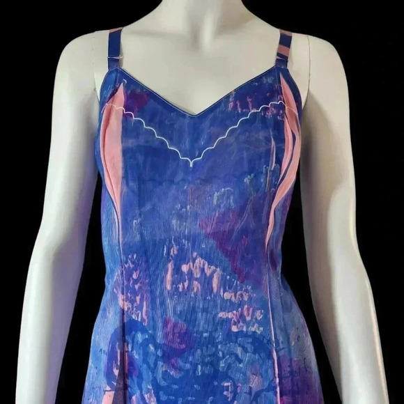 VINTAGE 50s 60s Hand Dyed Batik Slip Dress M - Picture 8 of 10